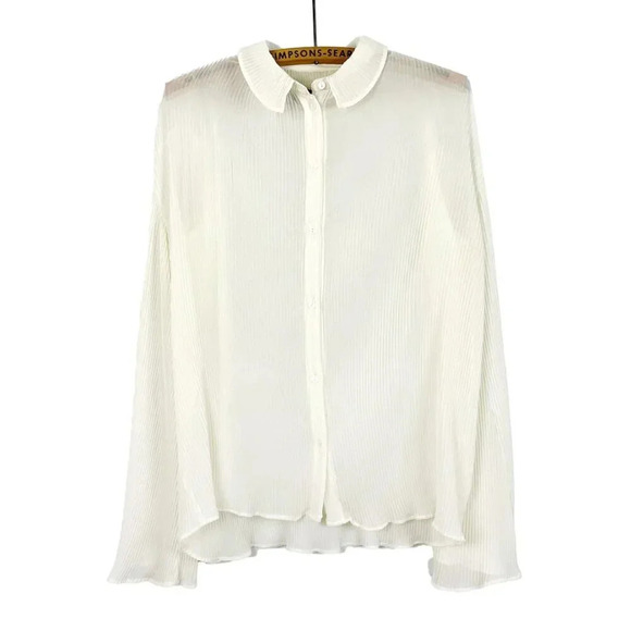 Something Navy Womens XS Off White Pleated Button Up Blouse - Picture 1 of 7